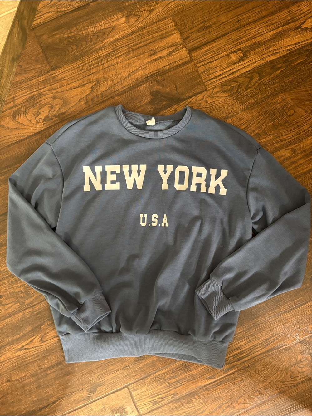 SHEIN Blue NEW YORK U.S.A. Crewneck Sweater
